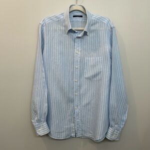 CAMICISSIMA Slim Italian Linen Button Down Long Sleeve Shirt Striped Siz…